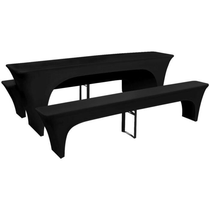 Housses de table et bancs Extensibles 3 pcs Noir 220x50x80 cm – Image 1