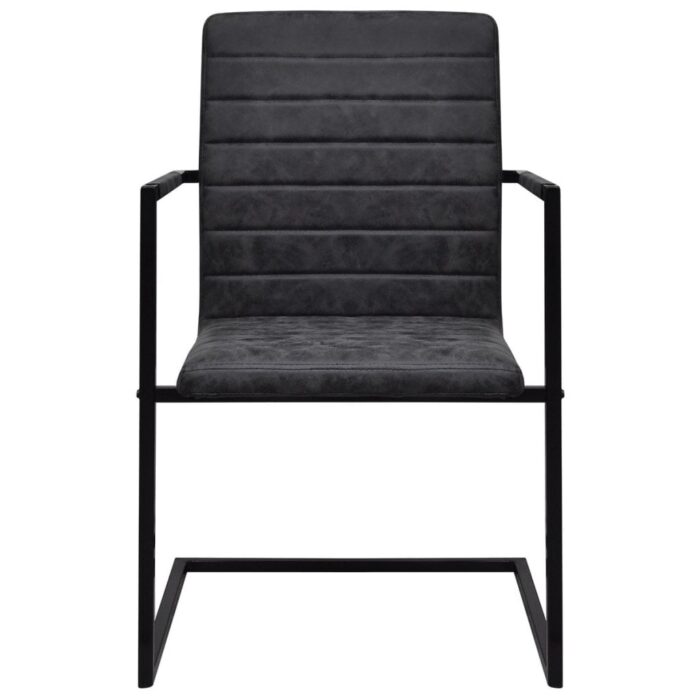 Chaises à manger cantilever lot de 2 noir similicuir – Image 3