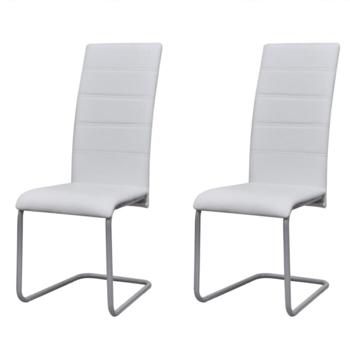 Chaises à manger cantilever lot de 2 blanc similicuir – Image 1