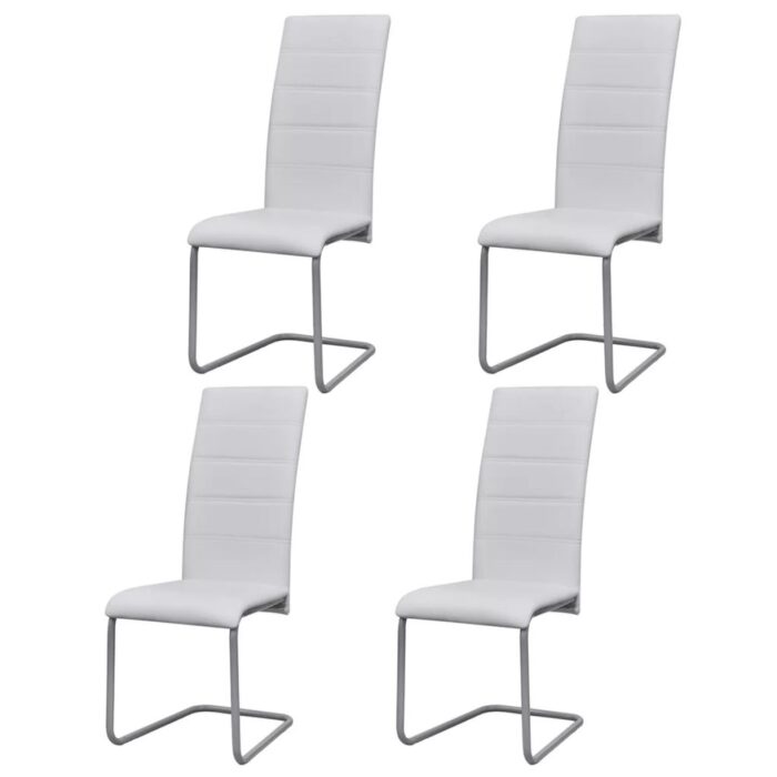 Chaises à manger cantilever lot de 4 blanc similicuir – Image 1
