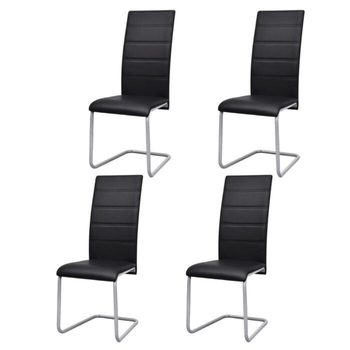 Chaises à manger cantilever lot de 4 noir similicuir – Image 1