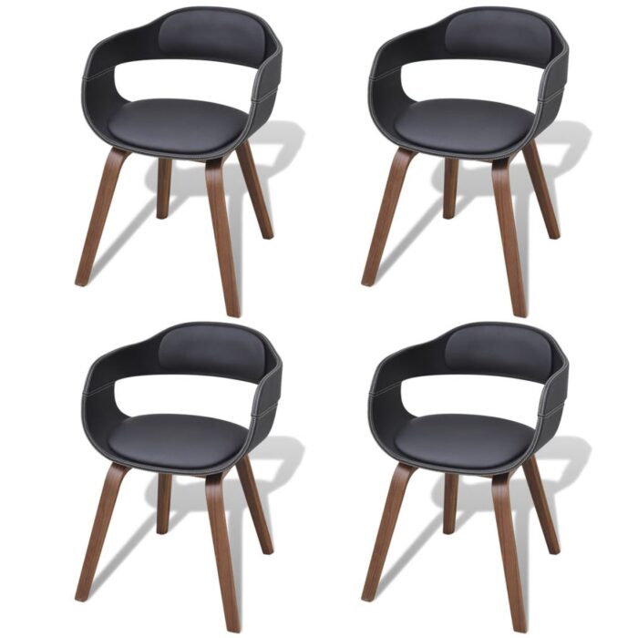 Chaises à manger lot de 4 noir bois courbé et similicuir – Image 1