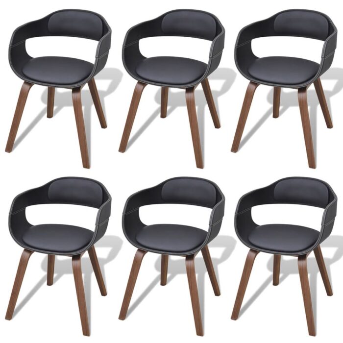 Chaises à manger lot de 6 noir bois courbé et similicuir – Image 1