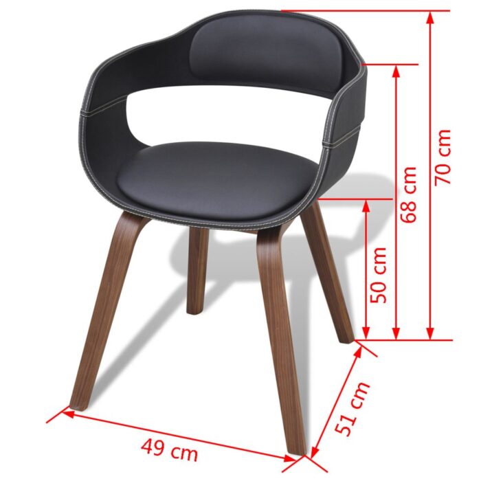 Chaises à manger lot de 6 noir bois courbé et similicuir – Image 5