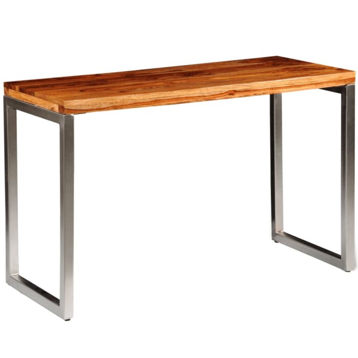 Table à manger avec pieds en acier bois massif – Image 1