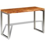 Table à manger avec pieds en acier bois massif – Image 2