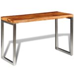 Table à manger avec pieds en acier bois massif – Image 3
