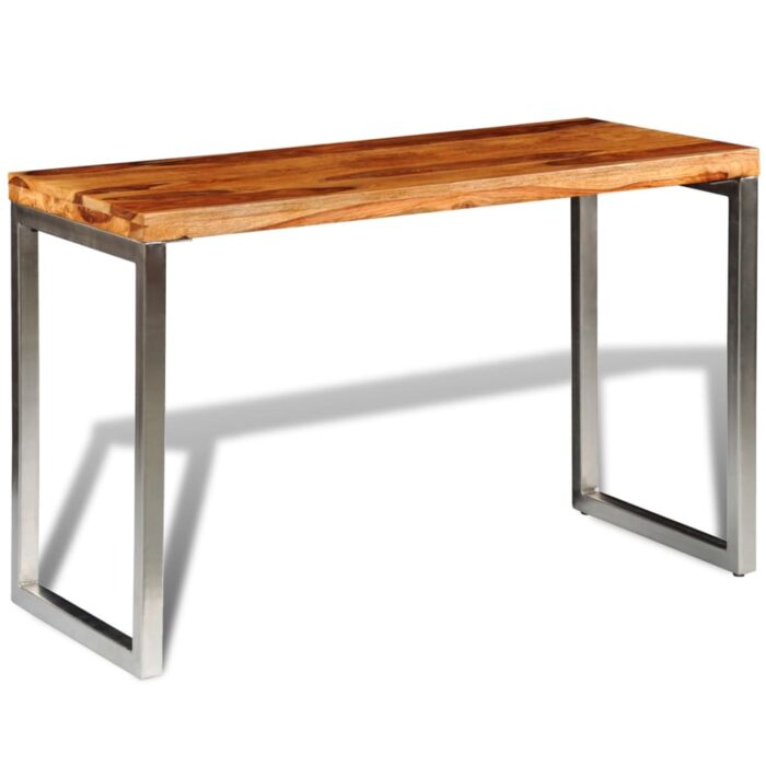 Table à manger avec pieds en acier bois massif – Image 3