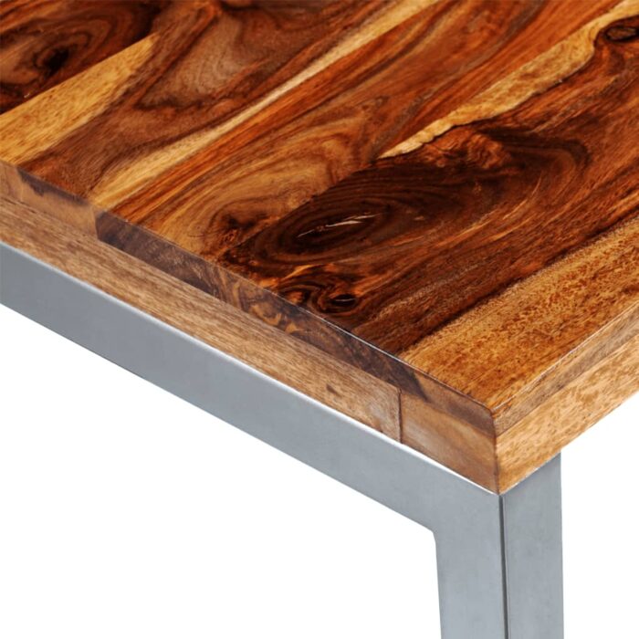 Table à manger avec pieds en acier bois massif – Image 5