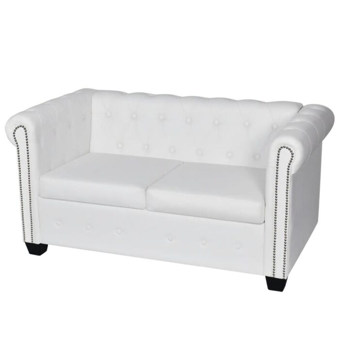 Canapé Chesterfield à 2 places cuir synthétique blanc – Image 1