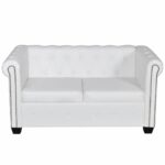 Canapé Chesterfield à 2 places cuir synthétique blanc – Image 2