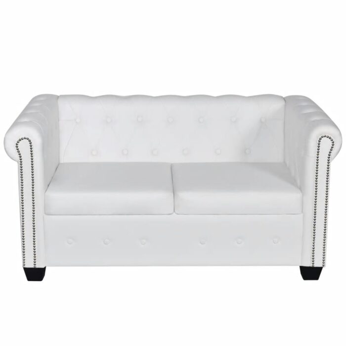 Canapé Chesterfield à 2 places cuir synthétique blanc – Image 2