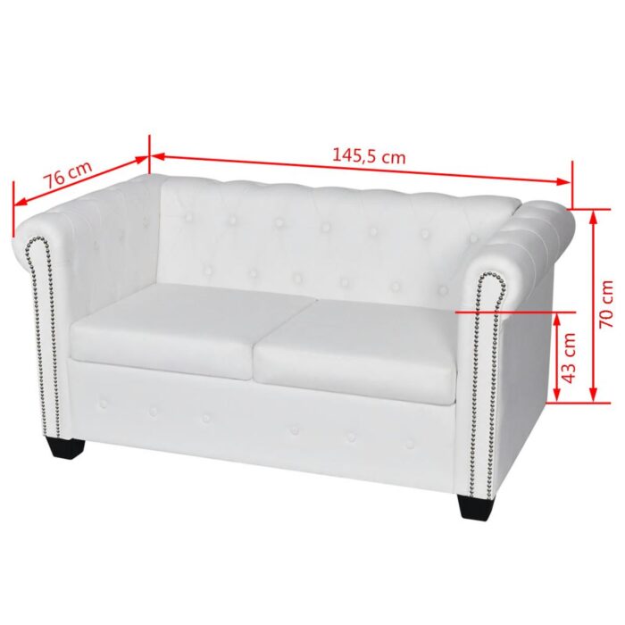 Canapé Chesterfield à 2 places cuir synthétique blanc – Image 4