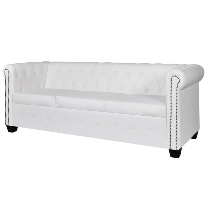 Canapé Chesterfield à 3 places cuir synthétique blanc – Image 1