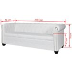 Canapé Chesterfield à 3 places cuir synthétique blanc – Image 4