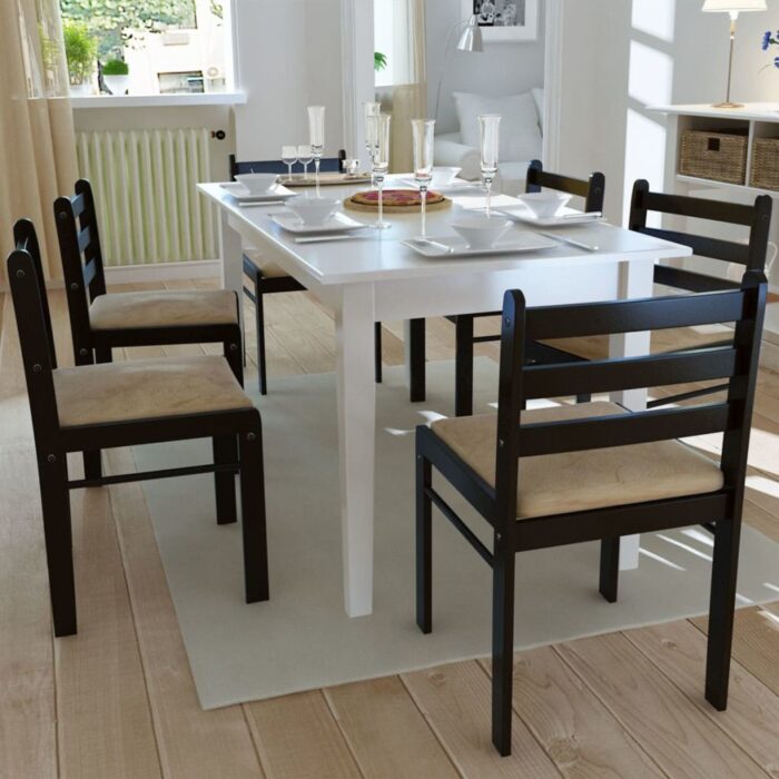 Chaises à manger lot de 6 marron bois solide et velours – Image 1