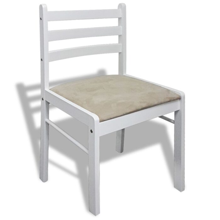 Chaises à manger lot de 6 blanc bois solide et velours – Image 2
