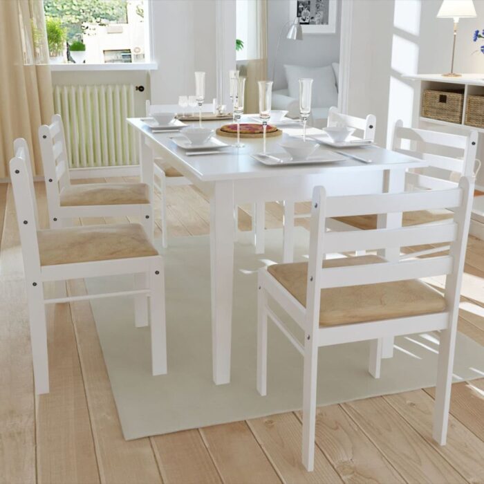 Chaises à manger lot de 6 blanc bois solide et velours – Image 1