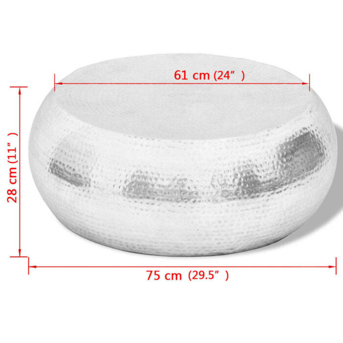 Table basse martelée en aluminium Argenté – Image 3