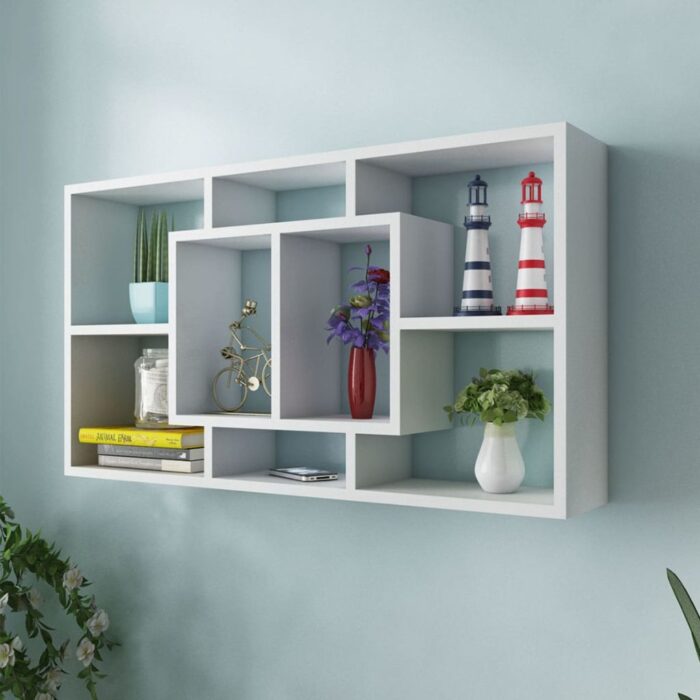 Étagère murale d'affichage 8 compartiments Blanc – Image 1