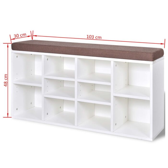 Banc de rangement à chaussures 10 compartiments Blanc – Image 3
