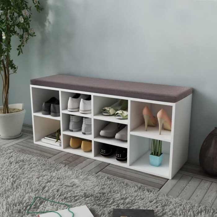 Banc de rangement à chaussures 10 compartiments Blanc – Image 1