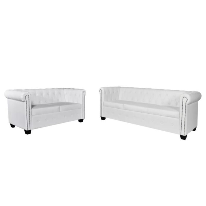 Canapé Chesterfield à 2 places et à 3 places blanc – Image 1
