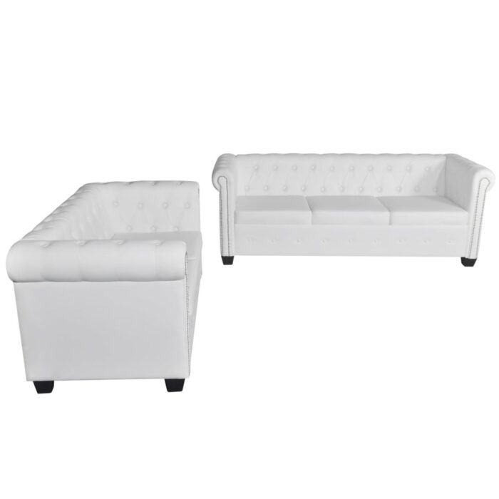 Canapé Chesterfield à 2 places et à 3 places blanc – Image 2