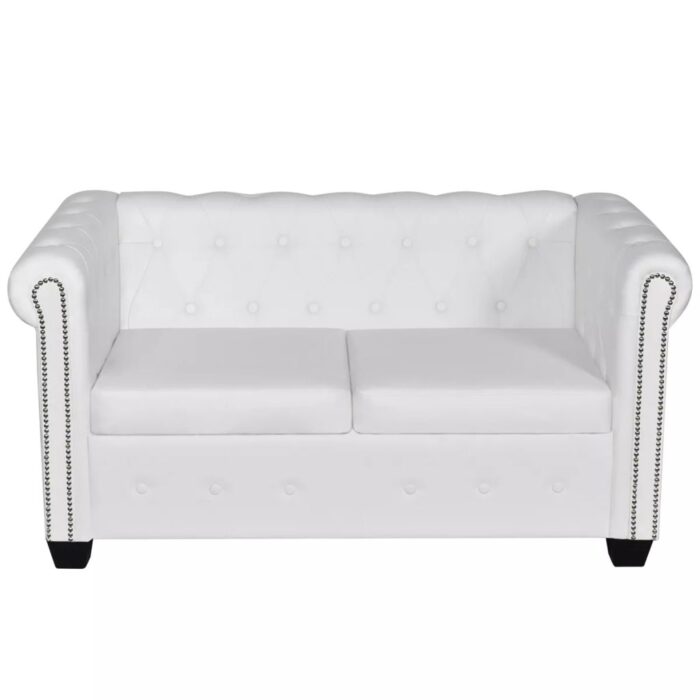 Canapé Chesterfield à 2 places et à 3 places blanc – Image 6