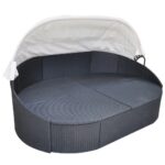 Chaise longue de jardin avec auvent Résine tressée Noir – Image 2