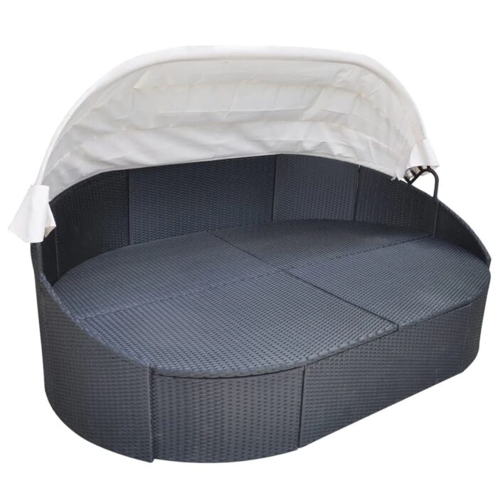 Chaise longue de jardin avec auvent Résine tressée Noir – Image 2