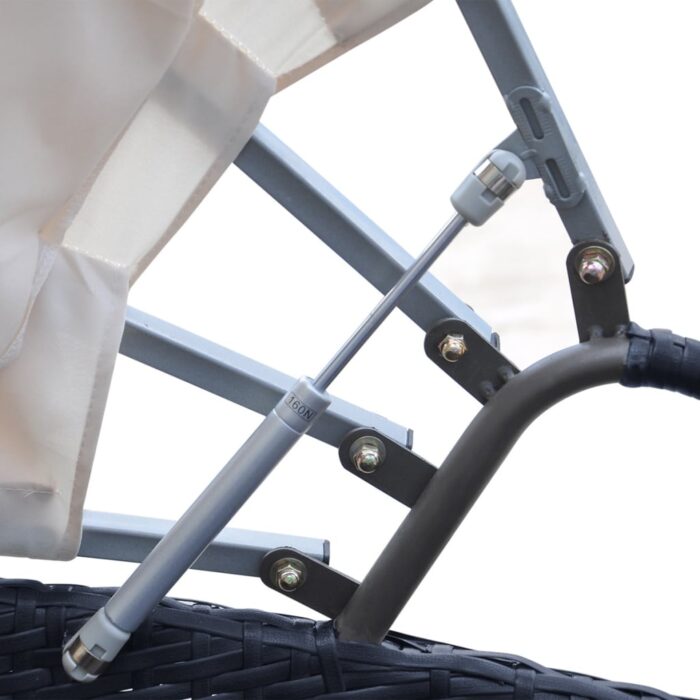 Chaise longue de jardin avec auvent Résine tressée Noir – Image 3