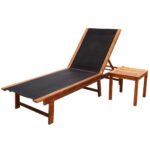 Chaise longue avec table Bois d'acacia solide et textilène