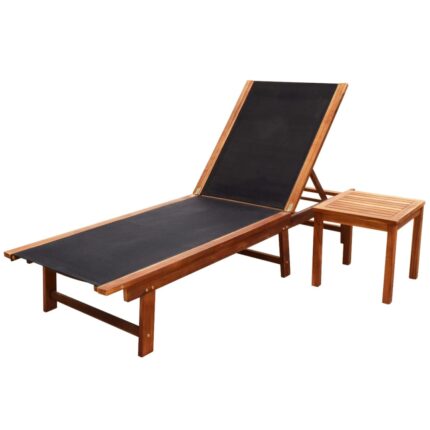 Chaise longue avec table Bois d'acacia solide et textilène