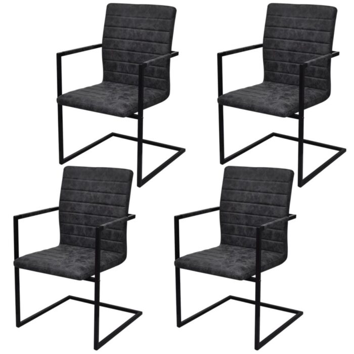 Chaises à manger cantilever lot de 4 noir similicuir – Image 1