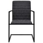 Chaises à manger cantilever lot de 4 noir similicuir – Image 3