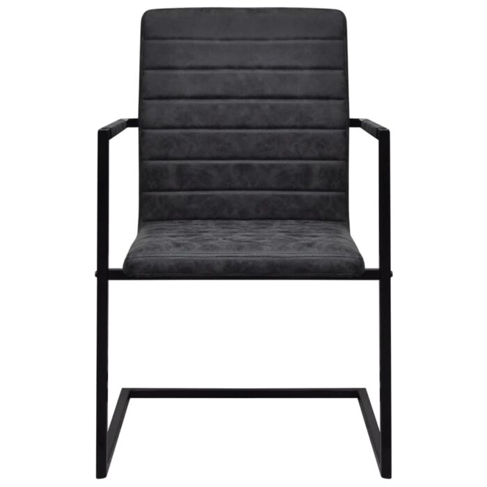 Chaises à manger cantilever lot de 4 noir similicuir – Image 3