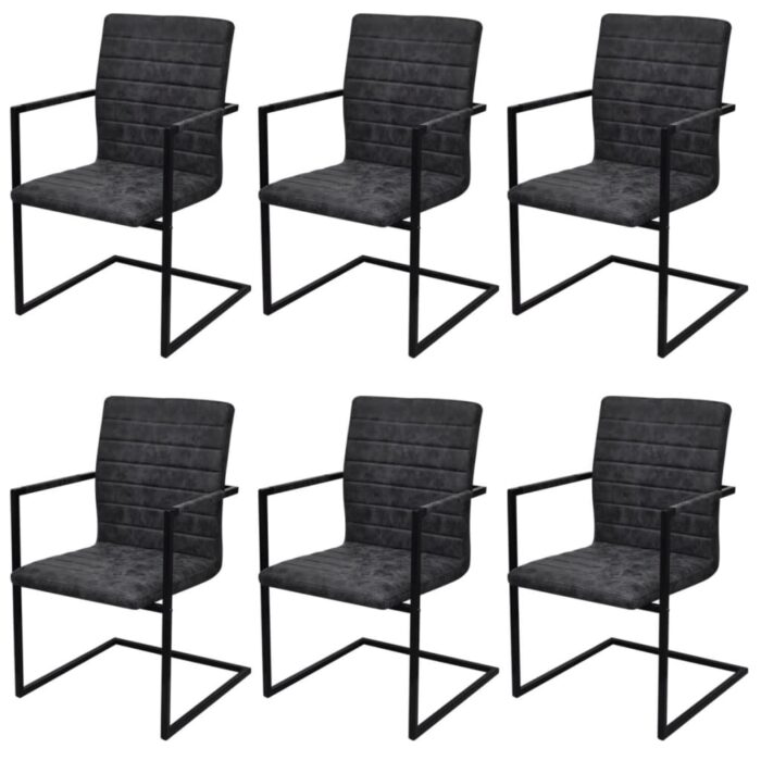 Chaises à manger cantilever lot de 6 noir similicuir – Image 1