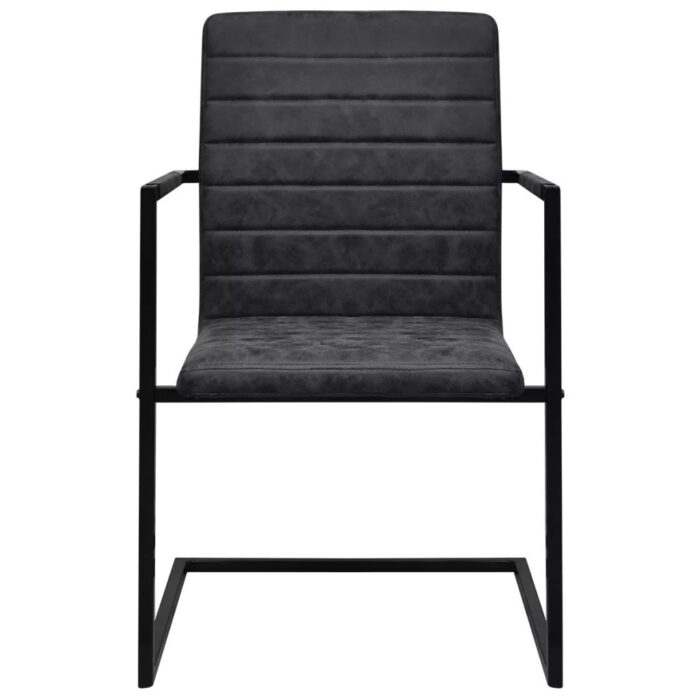 Chaises à manger cantilever lot de 6 noir similicuir – Image 3