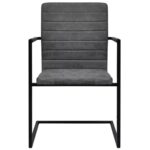 Chaises à manger cantilever lot de 4 gris similicuir – Image 3
