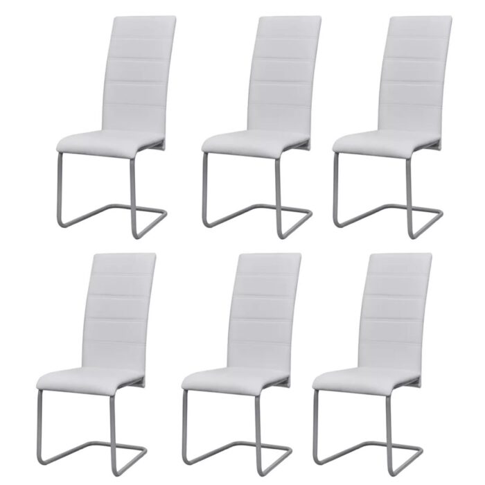 Chaises à manger cantilever lot de 6 blanc similicuir – Image 1