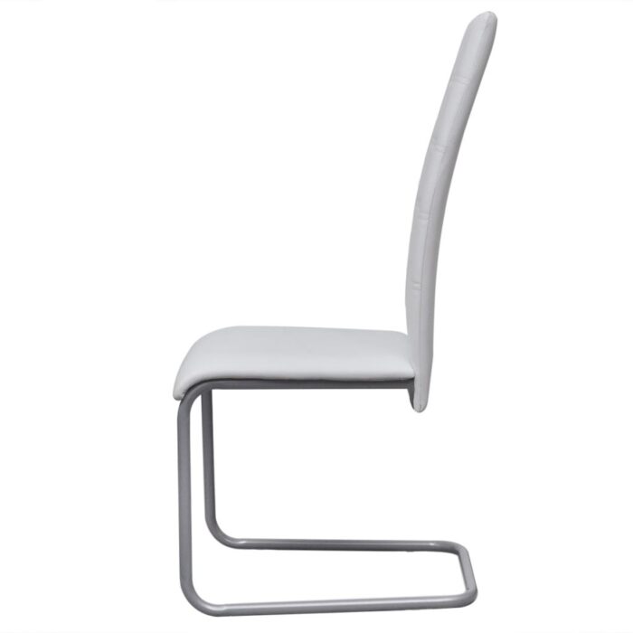 Chaises à manger cantilever lot de 6 blanc similicuir – Image 3