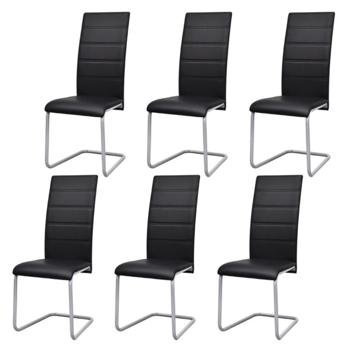 Chaises à manger cantilever lot de 6 noir similicuir – Image 1