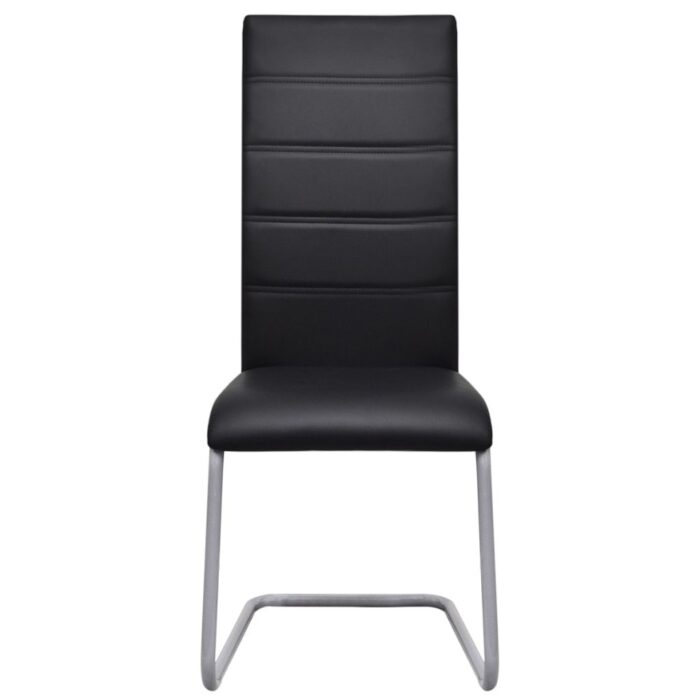 Chaises à manger cantilever lot de 6 noir similicuir – Image 2