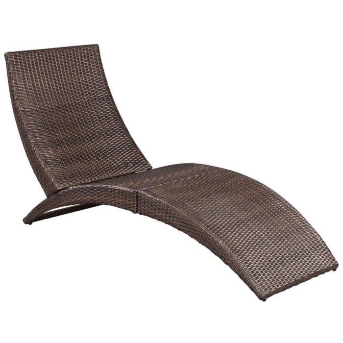 Chaise longue pliable avec coussin Résine tressée Marron – Image 3
