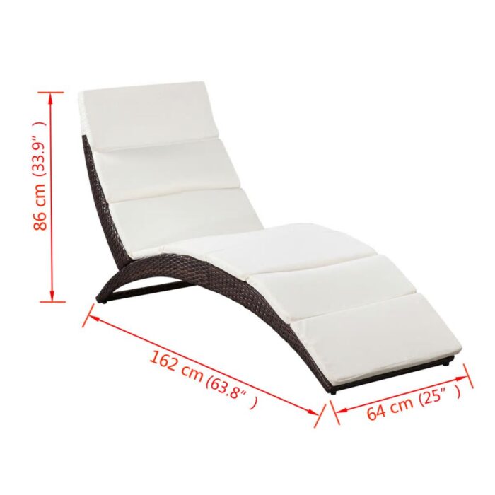 Chaise longue pliable avec coussin Résine tressée Marron – Image 5
