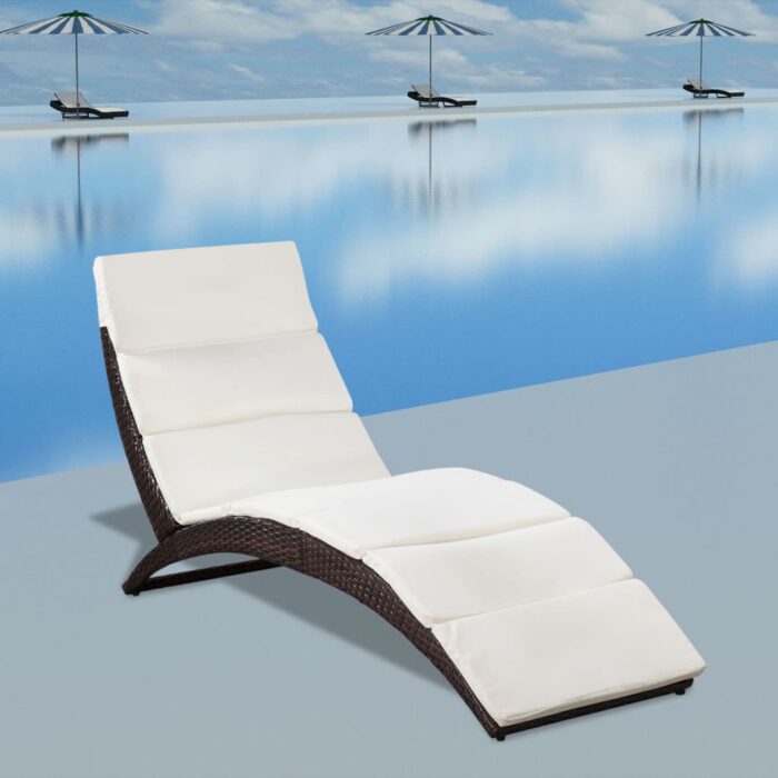 Chaise longue pliable avec coussin Résine tressée Marron – Image 1