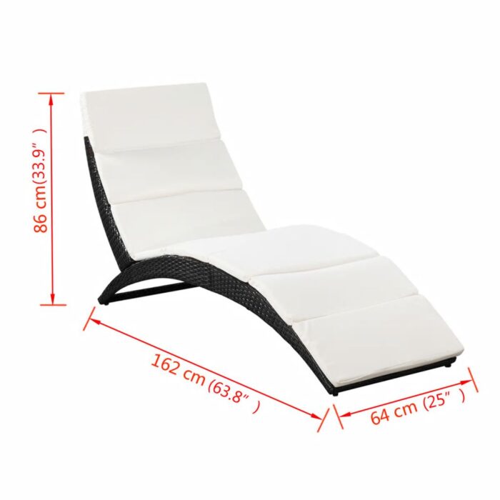 Chaise longue pliable avec coussin Résine tressée Noir – Image 5