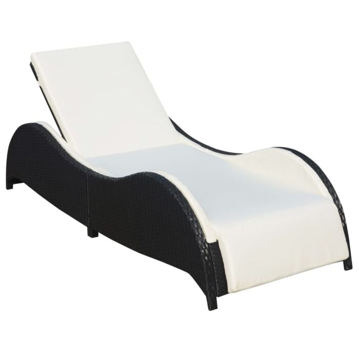 Chaise longue avec coussin Résine tressée Noir – Image 1