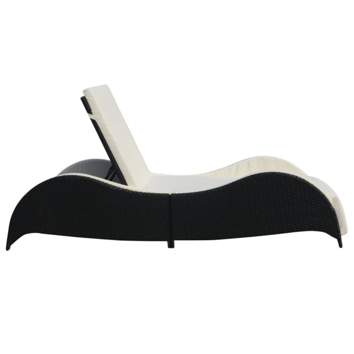 Chaise longue avec coussin Résine tressée Noir – Image 3